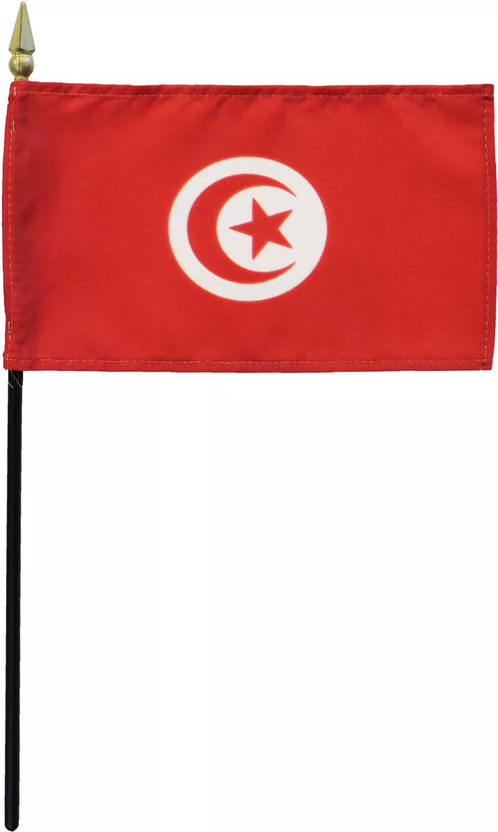 Tunisia - 4"X6" Stick Flag - 4" x 6", Without Fringe