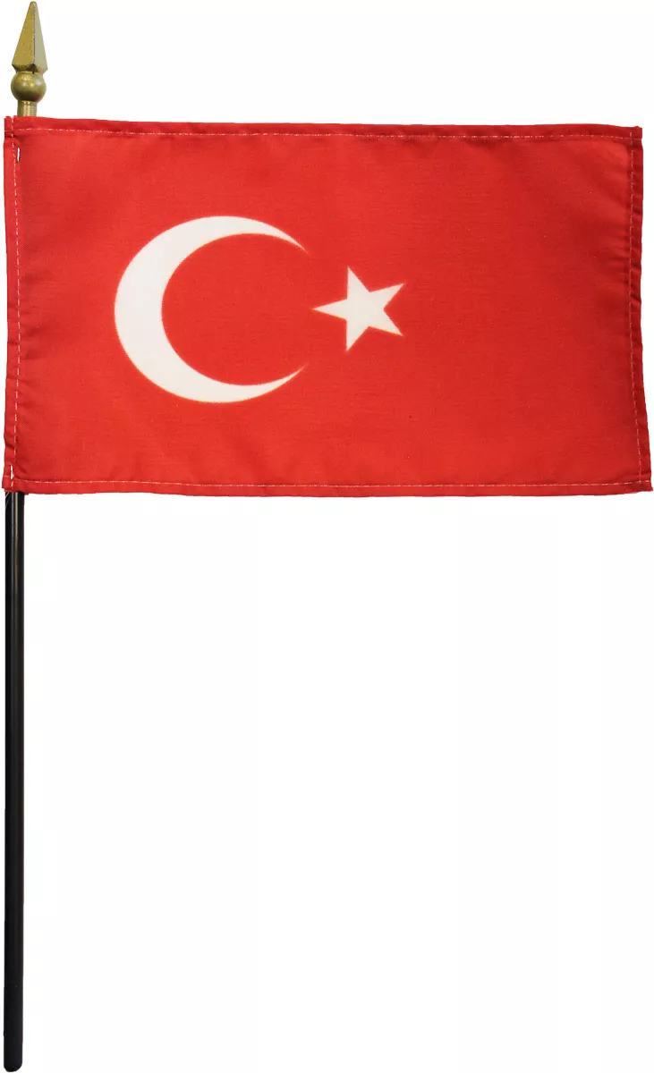 Turkey - 4"X6" Stick Flag - 4" x 6", Without Fringe