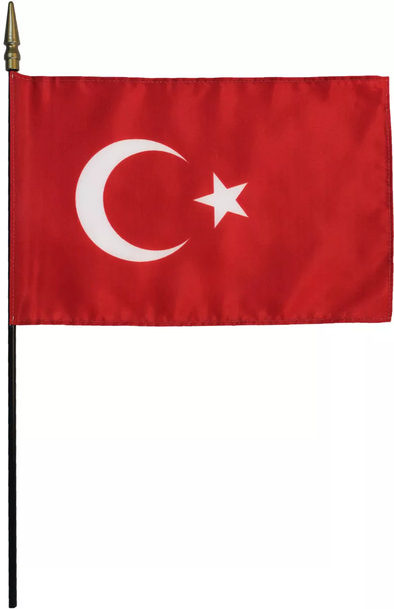 Turkey - 8"X12" Stick Flag - 8" x 12", Without Fringe