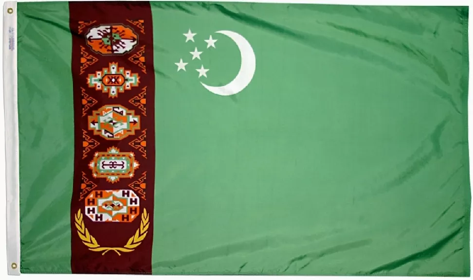Turkmenistan - 2'X3' Nylon Flag - Nylon, Without Fringe, Grommets