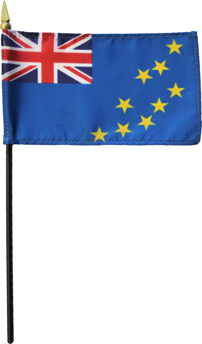 Tuvalu - 4"X6" Stick Flag - 4" x 6", Without Fringe