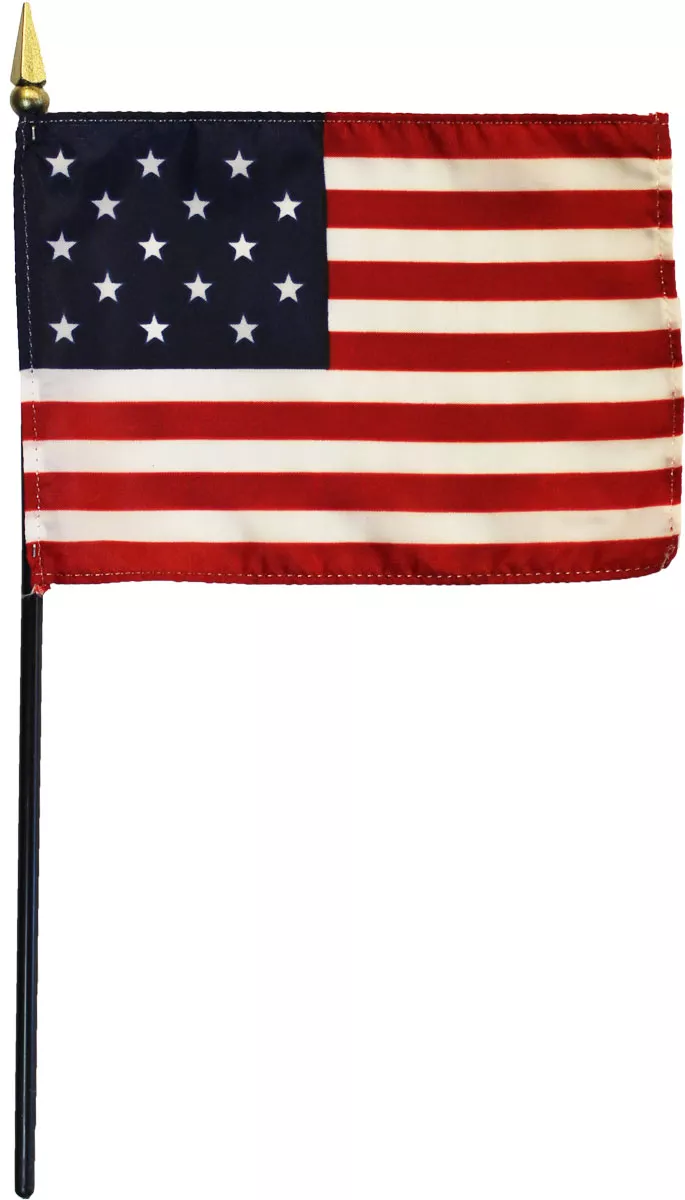 USA (15-Stars) - 4"X6" Stick Flag - 4" x 6", Without Fringe