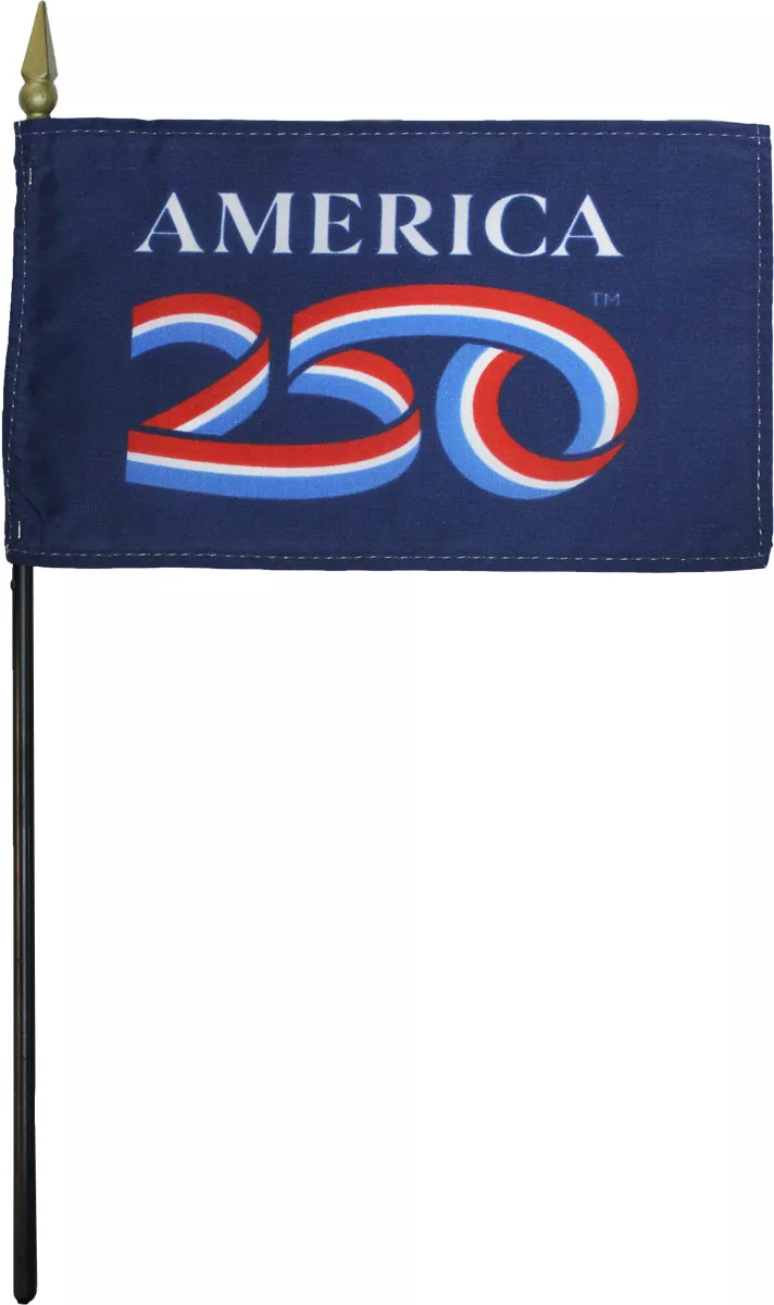 America 250 - 4"X6" Stick Flag - 4" x 6", Without Fringe