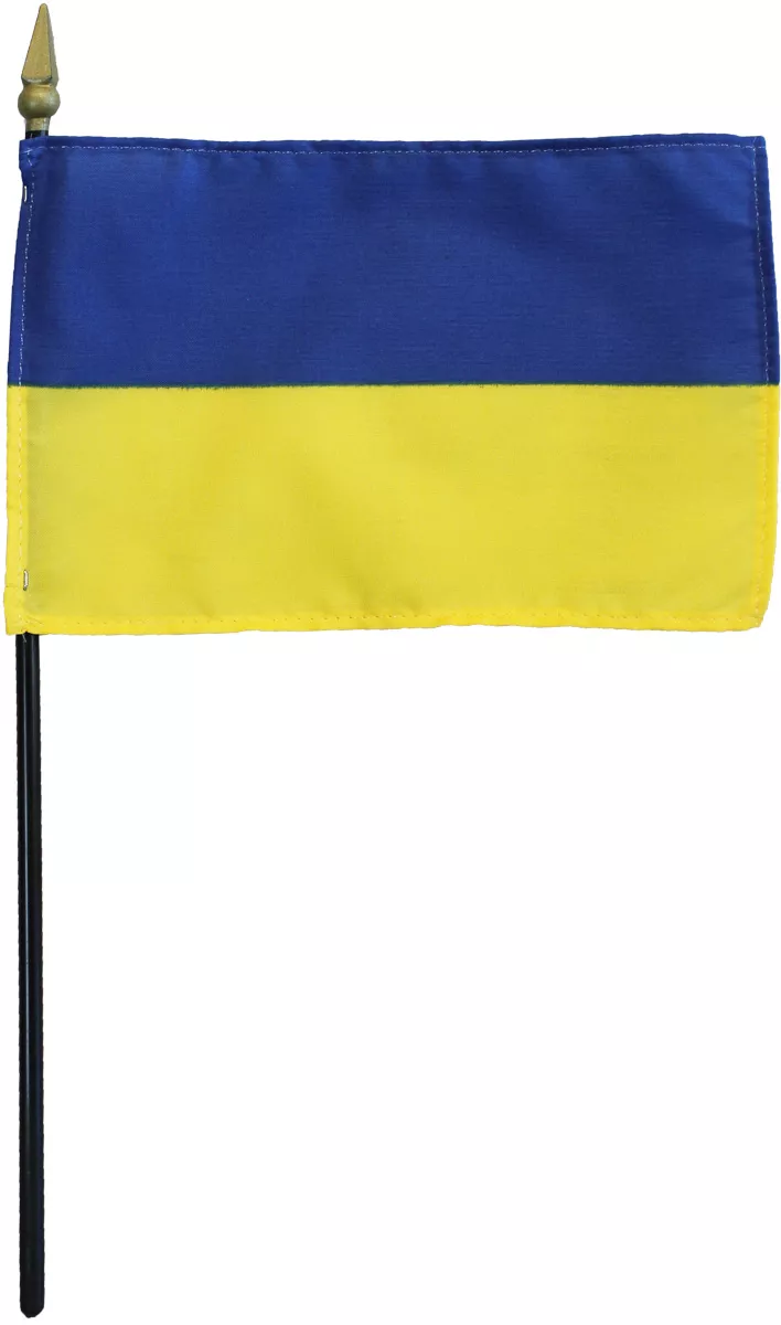 Ukraine - 4"X6" Stick Flag - 4" x 6", Without Fringe