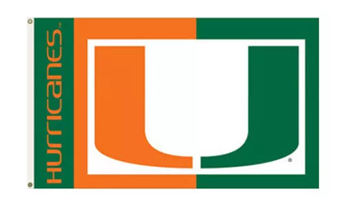 University of Miami - 3' x 5' NCAA Polyester Flag - Medium Knit Polyester, 3' x 5', Without Fringe, Grommets, Dyed
