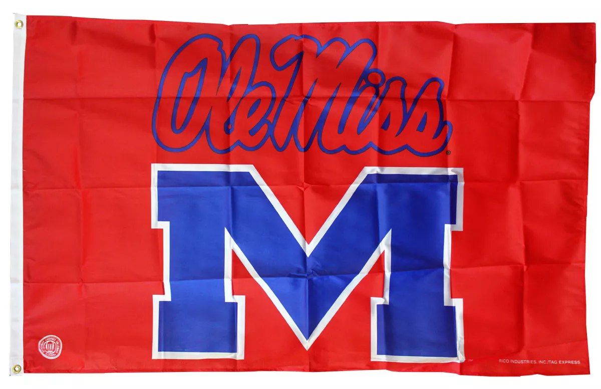 University of Mississippi - 3' x 5' NCAA Polyester Flag - Medium Knit Polyester, 3' x 5', Without Fringe, Grommets, Dyed