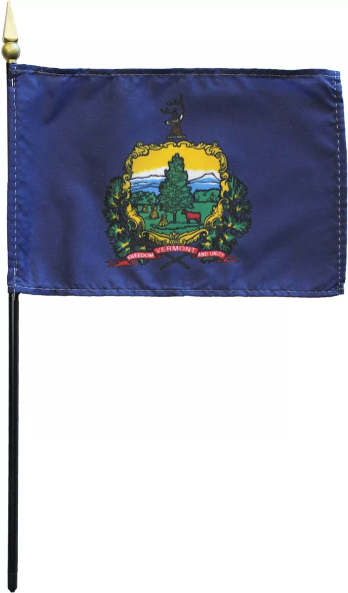 Vermont - 4"X6" Stick Flag - 4" x 6", Without Fringe