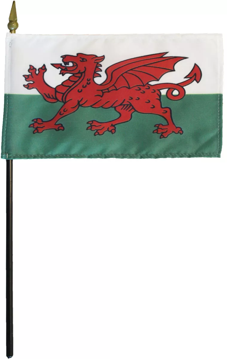Wales - 4"X6" Stick Flag - 4" x 6", Without Fringe
