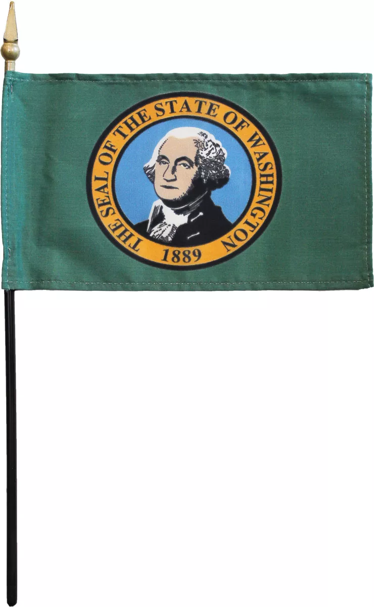 Washington - 4"X6" Stick Flag - 4" x 6", Without Fringe