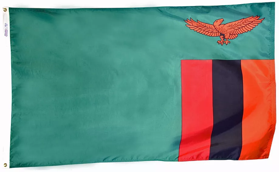 Zambia - 3'X5' Nylon Flag - Nylon, 3' x 5', Without Fringe, Grommets