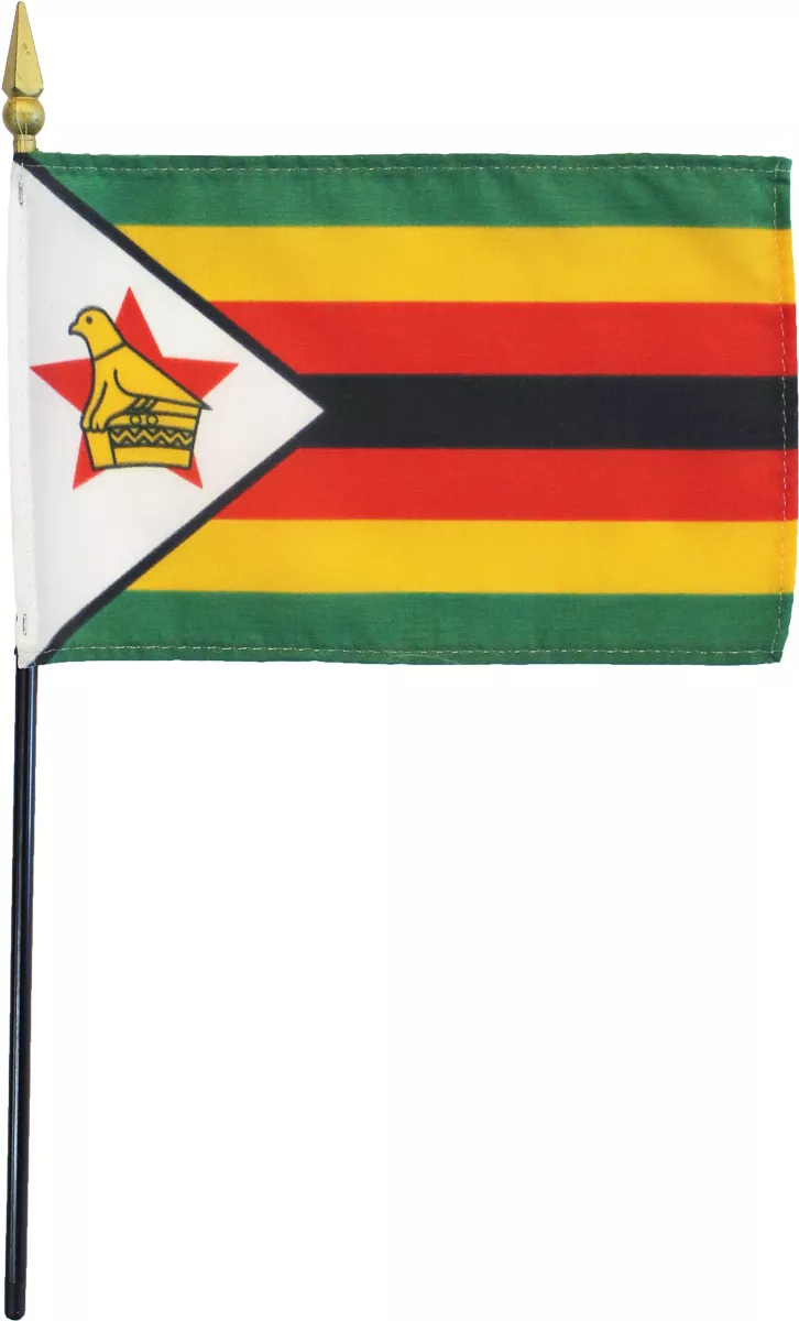 Zimbabwe - 4"X6" Stick Flag - 4" x 6", Without Fringe