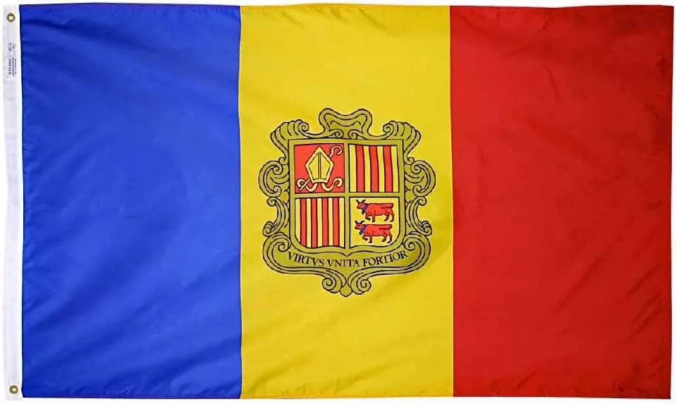 Andorra - 5'X8' Nylon Flag (State) - Nylon, Without Fringe, Grommets