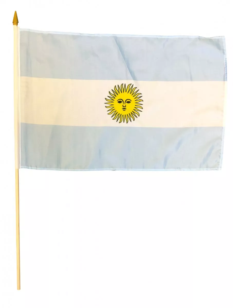 Argentina - 12"x18" Stick Flag - Lightweight Polyester, Without Fringe, Pole Hem
