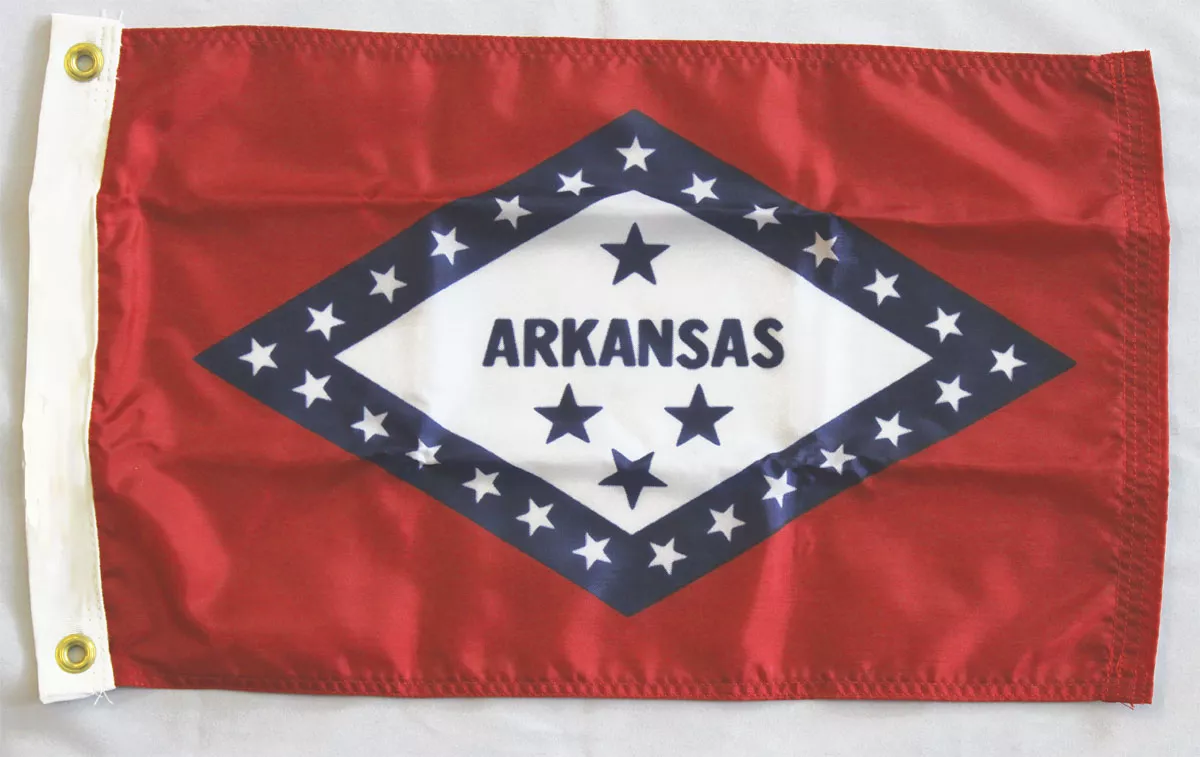 Arkansas - 12"X18" Nylon Flag - Nylon, Without Fringe, Grommets, Dyed