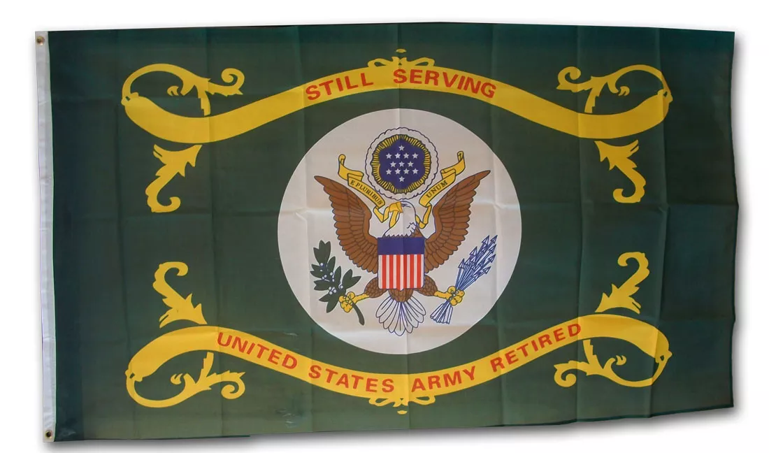 Army Retired - 3'x5' Polyester Flag - Lightweight Polyester, 3' x 5', Without Fringe, Grommets, Dyed