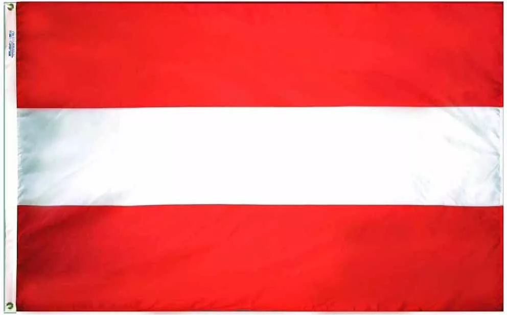 Austria - 5'X8' Nylon Flag (Plain) - Nylon, 5' x 8', Without Fringe, Grommets