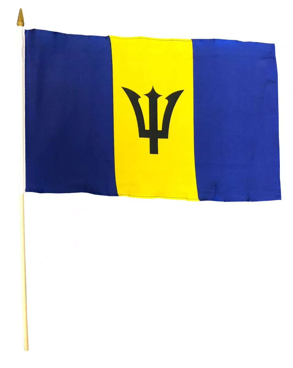 Barbados - 12"x18" Stick Flag - Lightweight Polyester, Without Fringe, Pole Hem