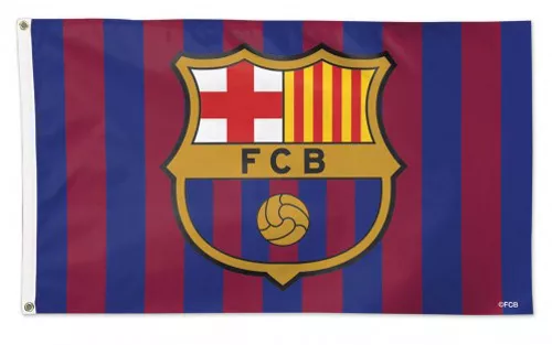 FC Barcelona - 3'x5' Polyester Flag (Large Logo) - Medium Knit Polyester, 3' x 5', Without Fringe, Grommets