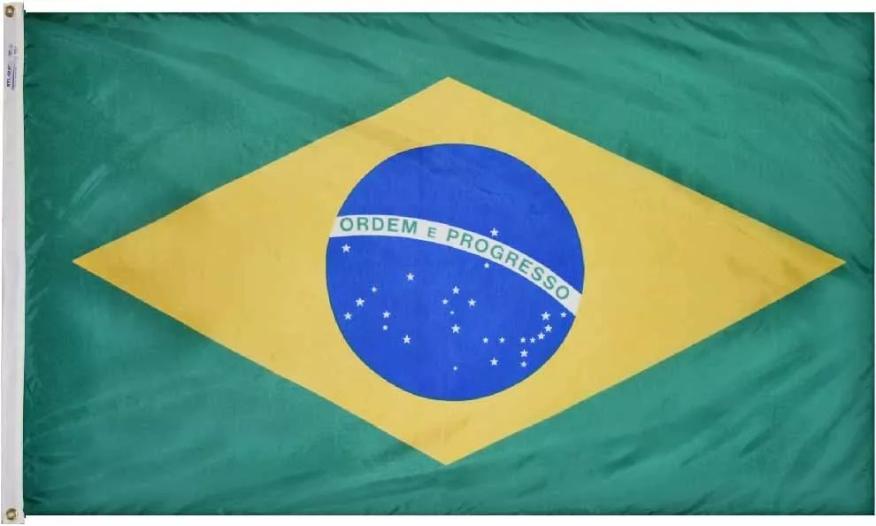 Brazil - 5'X8' Nylon Flag - Nylon, 5' x 8', Without Fringe, Grommets