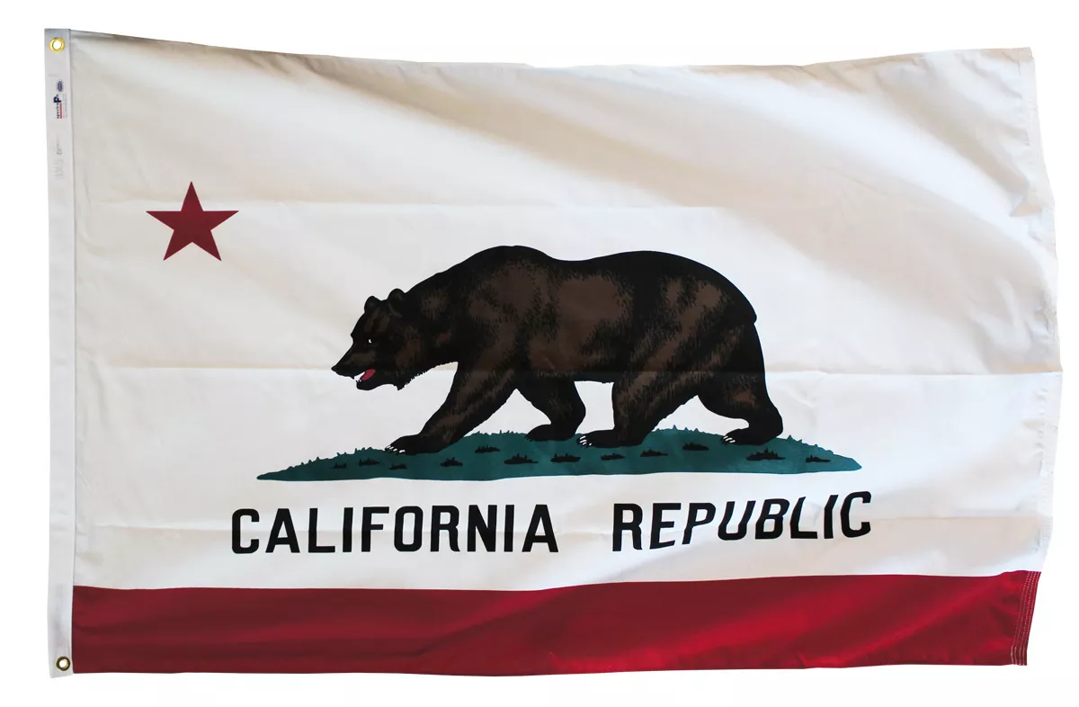 California - 3'X5' Heavy Duty 2-Ply Polyester Flag - Heavy Duty 2-Ply Polyester, 3' x 5', Without Fringe, Grommets, Dyed, Dyed