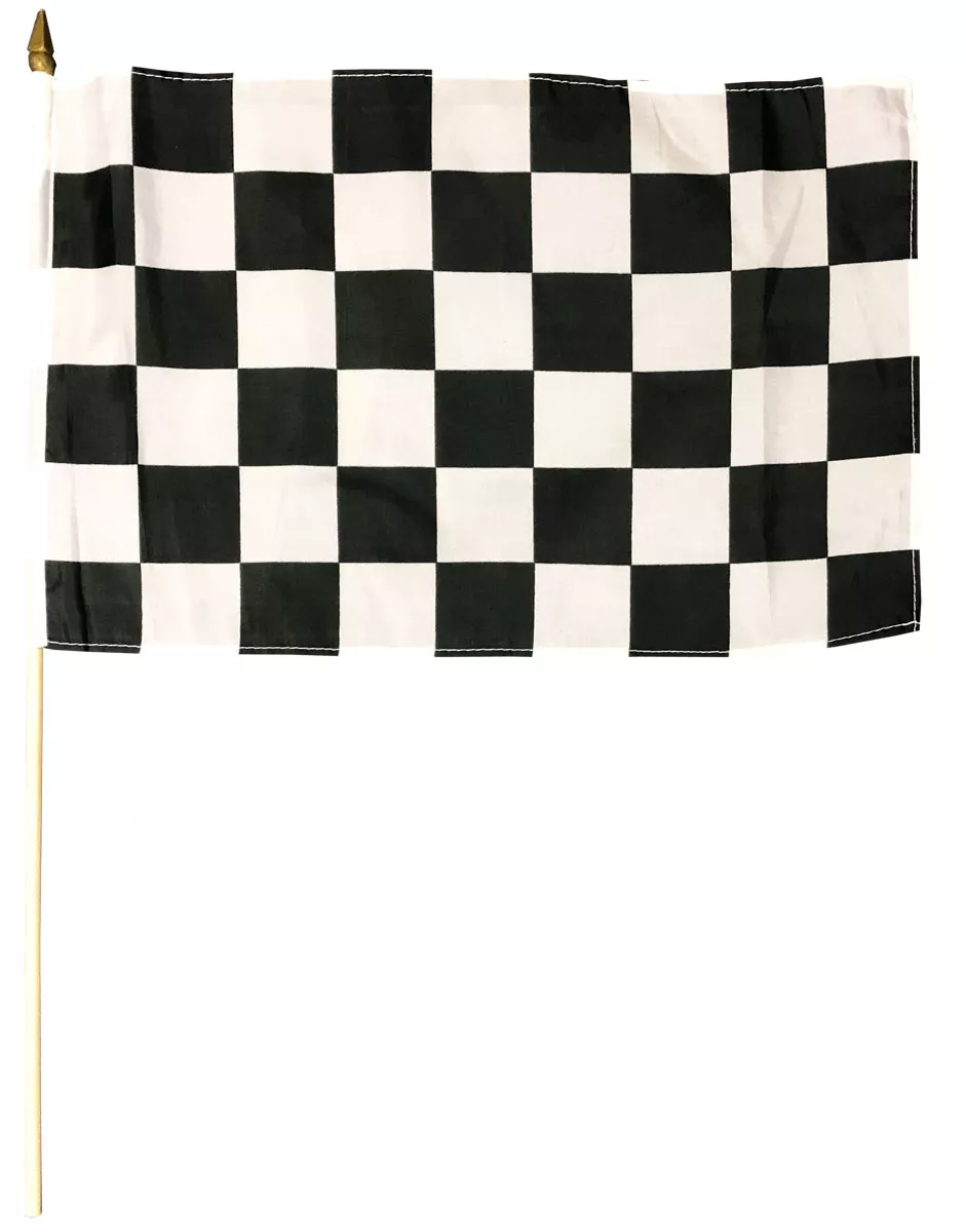 Checkered - 12"X18" Stick Flag (wooden staff) - Without Fringe