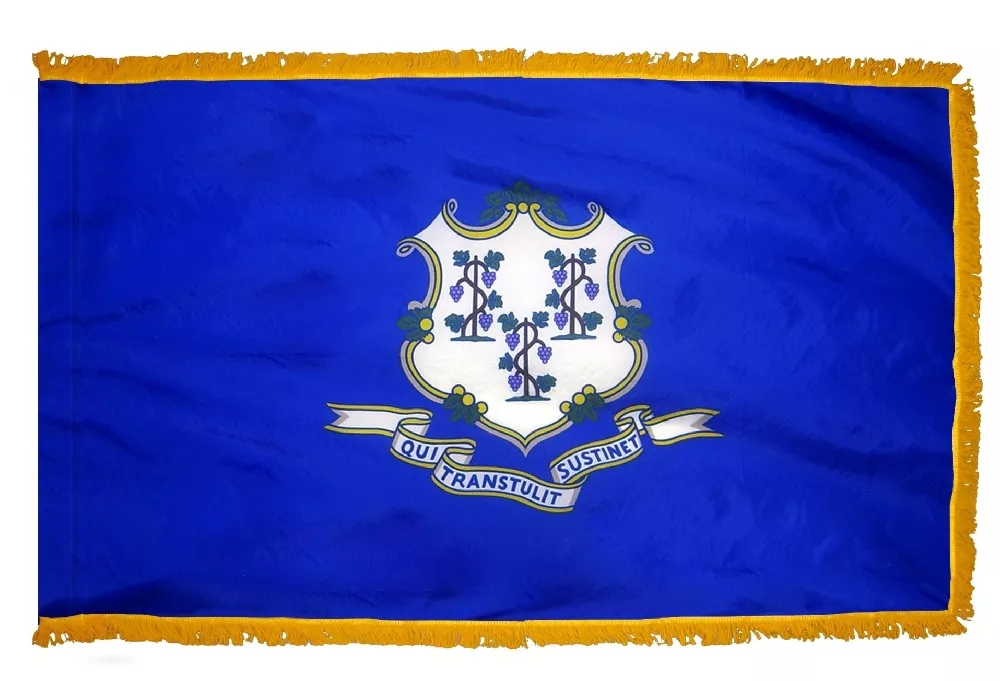 Connecticut - 3'X5' Nylon Flag with Pole Hem and Gold Fringe - Nylon, 3' x 5', With Fringe, Pole Hem