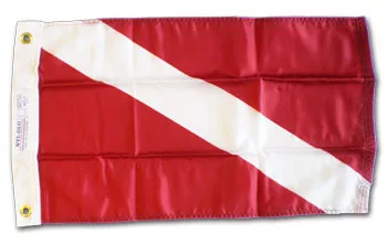 Diver Down - 20"x30" Nylon Flag - Nylon, 20" x 30", Without Fringe, Grommets