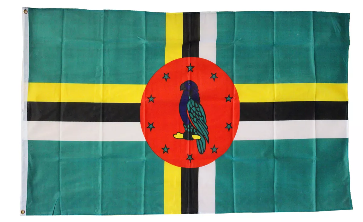 Dominica - 3'X5' Polyester Flag - Lightweight Polyester, 3' x 5', Without Fringe, Grommets