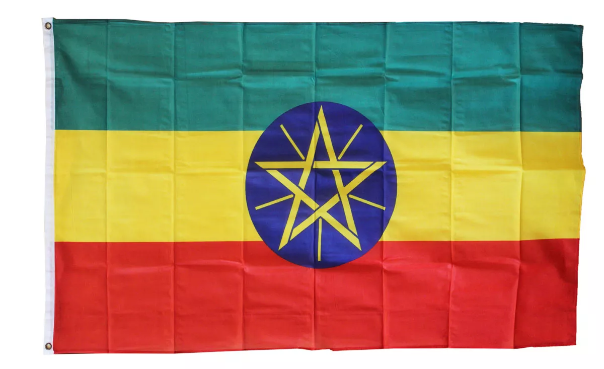 Ethiopia - 3'X5' Polyester Flag (Star) - Lightweight Polyester, 3' x 5', Without Fringe, Grommets