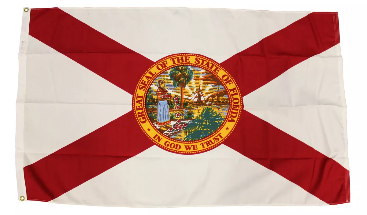 Florida - 3'X5' Heavy Duty 2-Ply Polyester Flag - Heavy Duty 2-Ply Polyester, 3' x 5', Without Fringe, Grommets, Dyed, Dyed