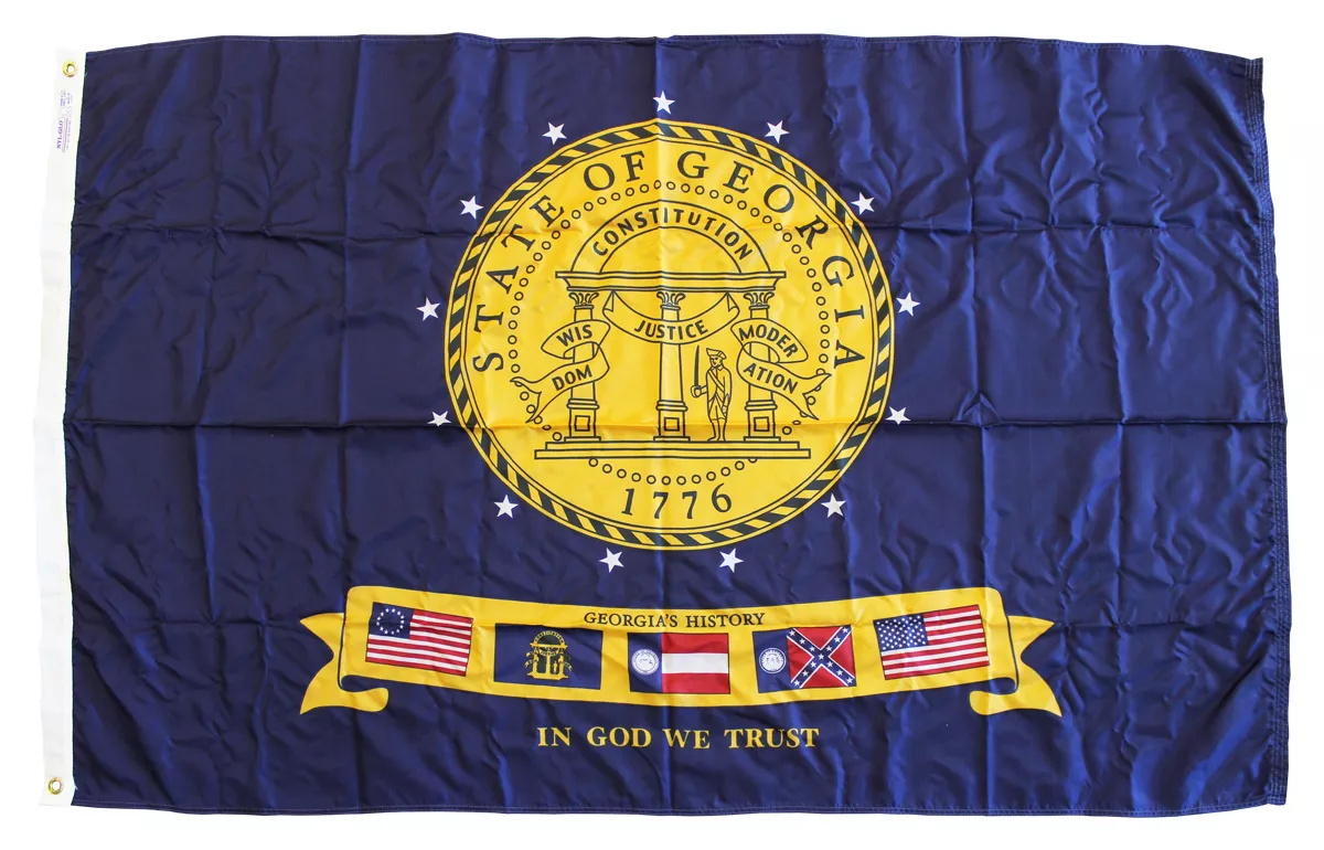 Georgia - 4'X6' Nylon Flag (2001-2003) - Nylon, Without Fringe, Grommets, Dyed