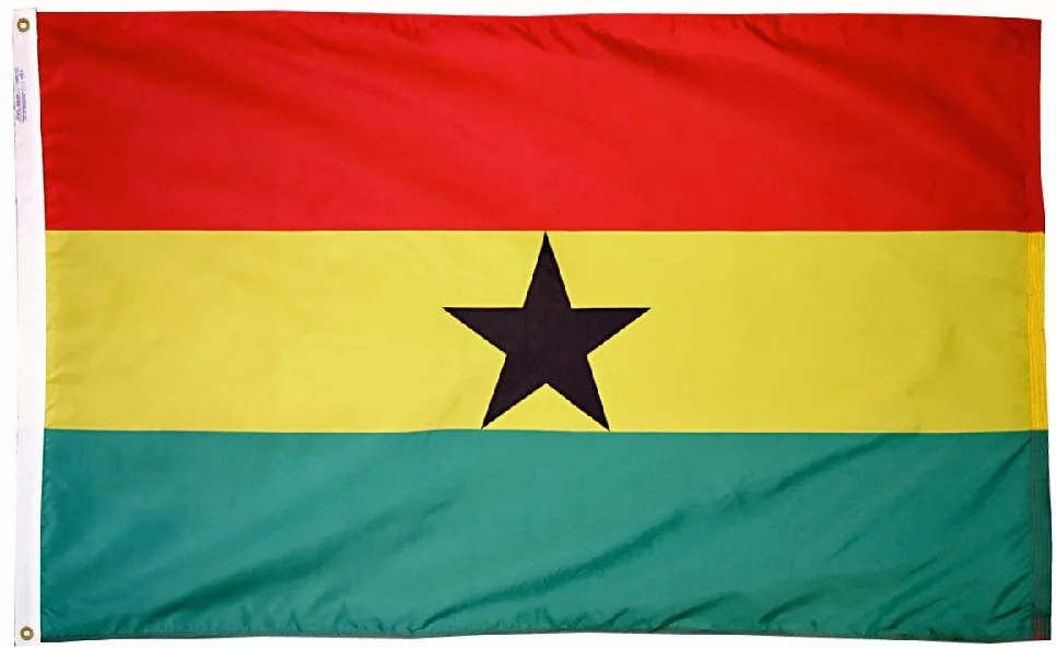 Ghana - 5'X8' Nylon Flag - Nylon, Without Fringe, Grommets