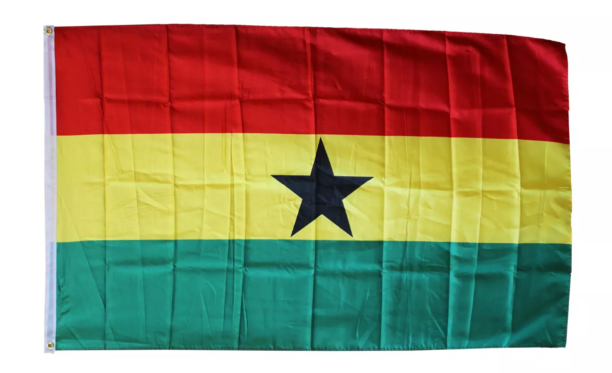 Ghana - 3'X5' Polyester Flag - Lightweight Polyester, 3' x 5', Without Fringe, Grommets