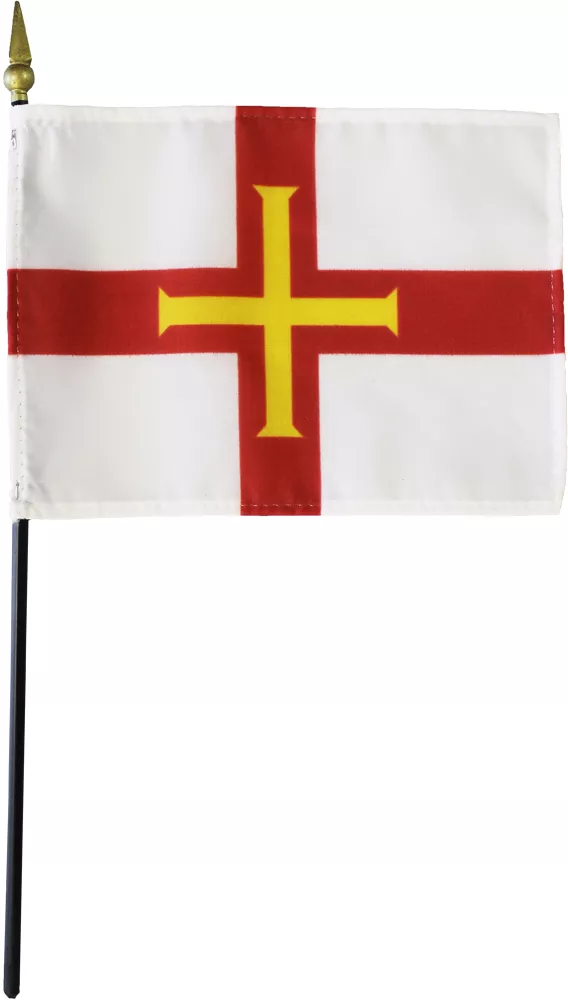 Guernsey - 4"X6" Stick Flag - 4" x 6", Without Fringe