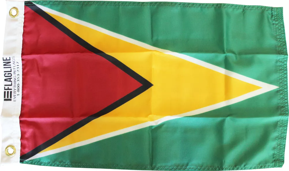 Guyana - 12" x 18" Nylon Flag - Nylon, Without Fringe, Grommets, Dyed