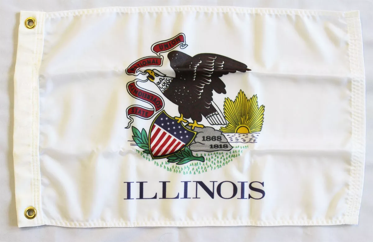 Illinois - 12"X18" Nylon Flag - Nylon, Without Fringe, Grommets, Dyed