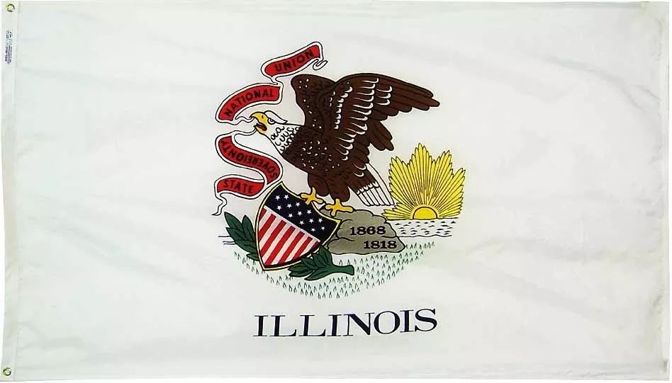 Illinois - 3'X5' Nylon Flag - Nylon, 3' x 5', Without Fringe, Grommets, Dyed