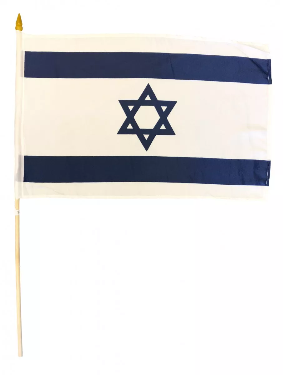 Israel - 12"x18" Stick Flag - Lightweight Polyester, Without Fringe, Pole Hem