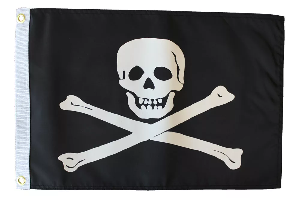 Jolly Roger - 12"X18" Nylon Flag - Nylon, Without Fringe, Grommets