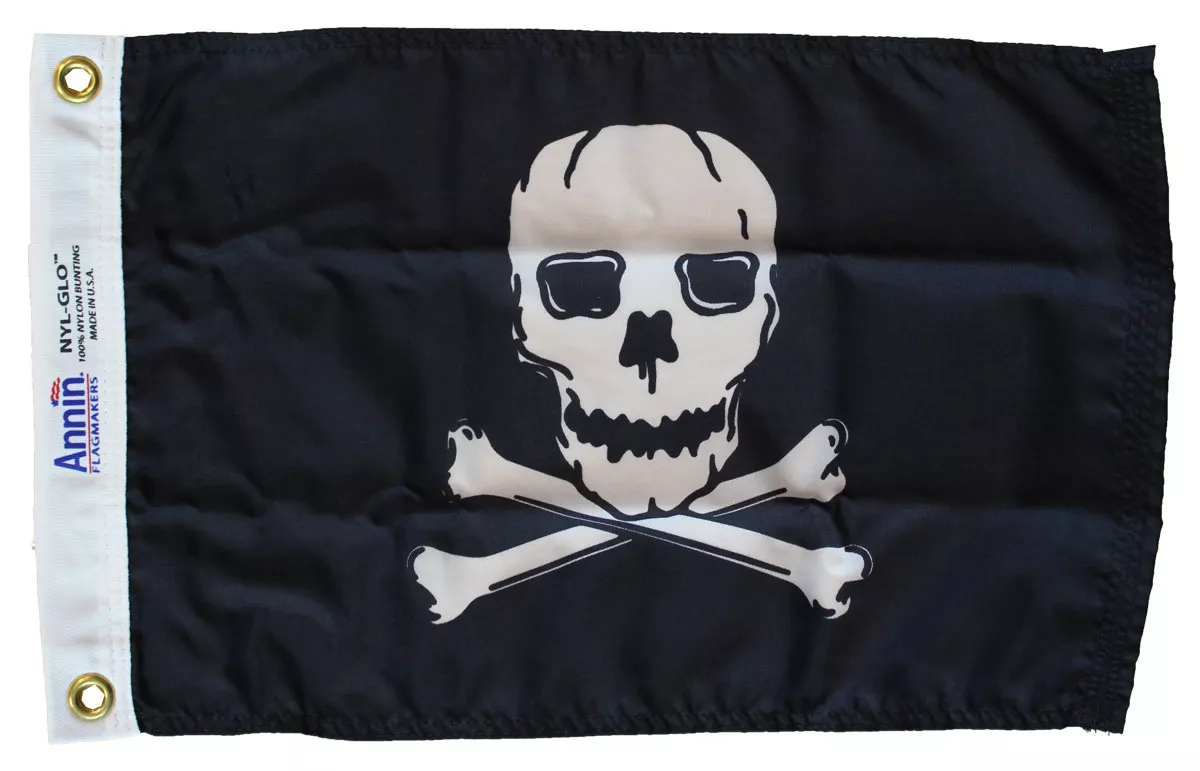 Jolly Roger - 12"X18" Nylon Flag - Nylon, Without Fringe, Grommets