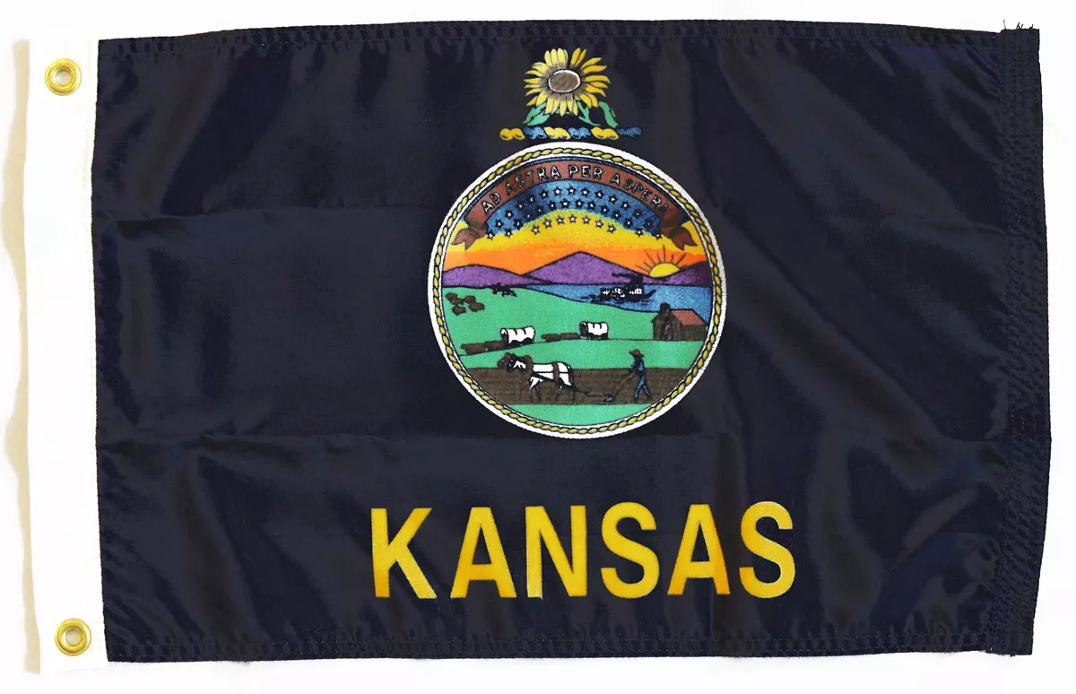 Kansas - 12"X18" Nylon Flag - Nylon, Without Fringe, Grommets, Dyed