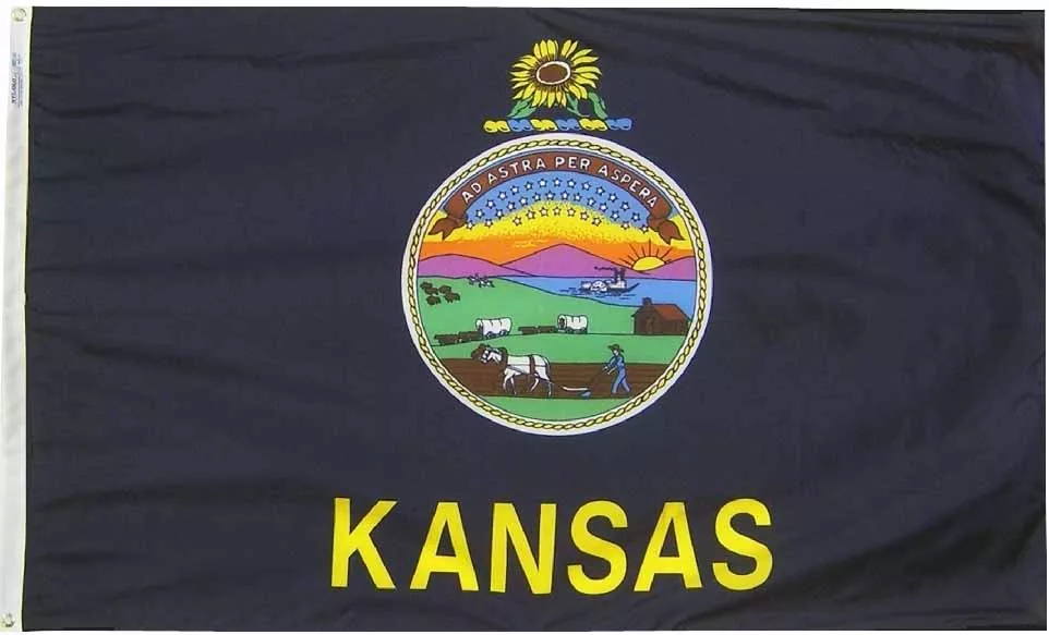 Kansas - 3'X5' Nylon Flag - Nylon, 3' x 5', Without Fringe, Grommets, Dyed
