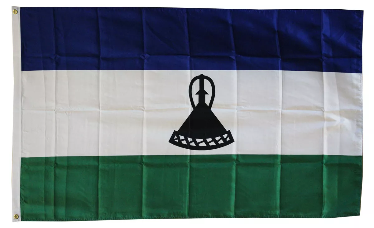 Lesotho - 3'X5' Polyester Flag - Lightweight Polyester, 3' x 5', Without Fringe, Grommets