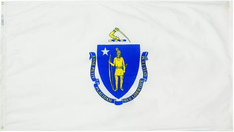 Massachusetts -3'X5' Nylon Flag - Nylon, 3' x 5', Without Fringe, Grommets, Dyed