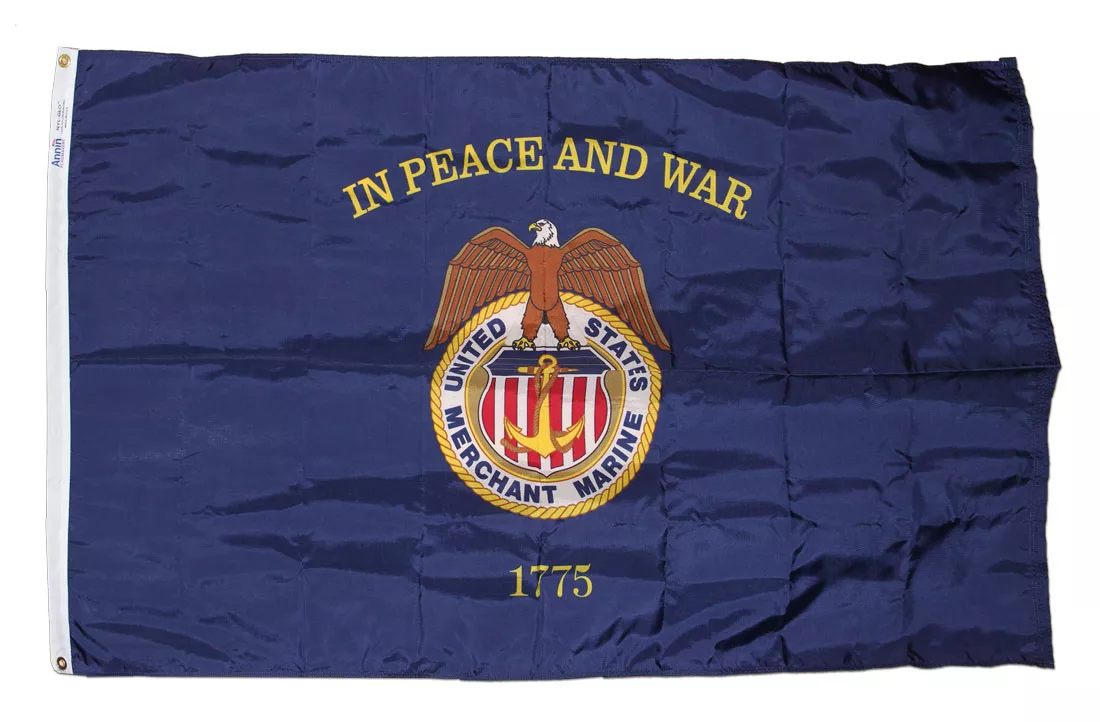 Merchant Marine - 3'X5' Nylon Flag - Nylon, 3' x 5', Without Fringe, Grommets