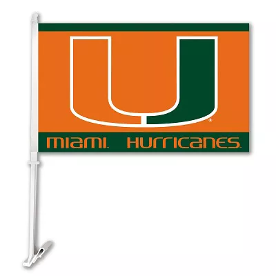 University of Miami - NCAA Car Flag - Polyester, 11" x 18", Without Fringe, Pole Hem