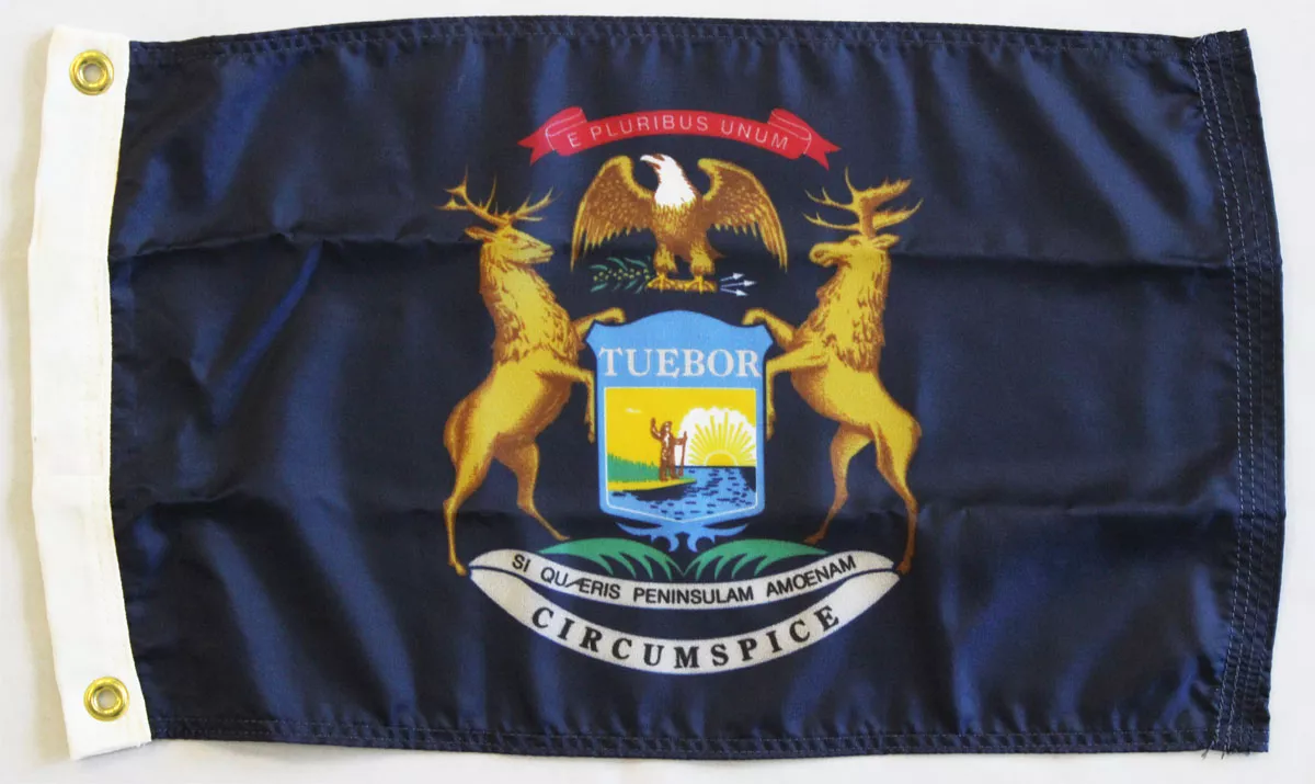 Michigan - 12"X18" Nylon Flag - Nylon, Without Fringe, Grommets, Dyed