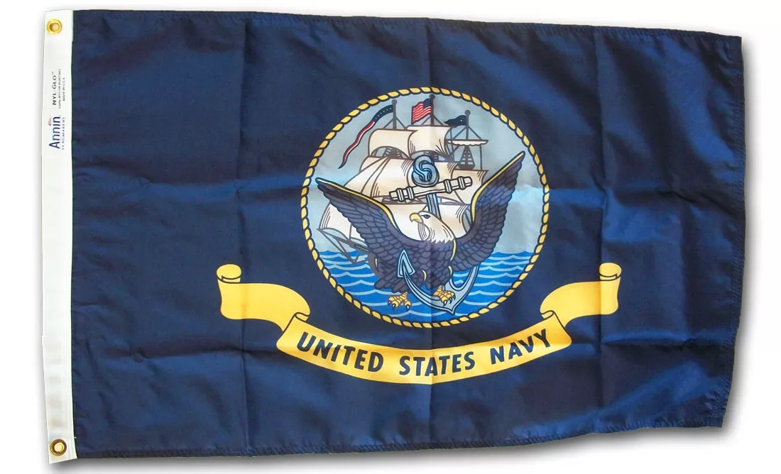 Navy - 2'X3' Nylon Flag - Nylon, Without Fringe, Grommets