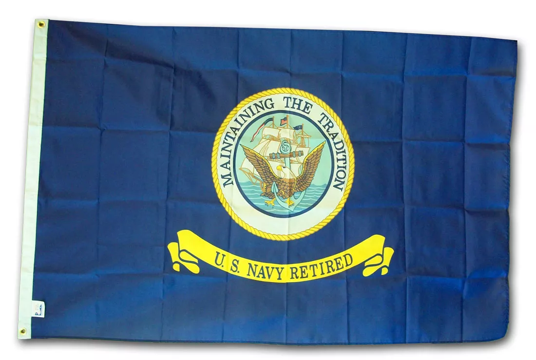 Navy Retired - 3'x5'  Polyester Flag - Lightweight Polyester, 3' x 5', Without Fringe, Grommets, Dyed