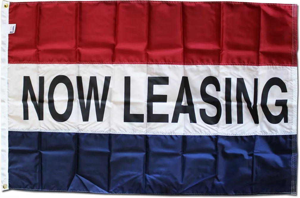 Now Leasing - 3'X5' Nylon Flag - Nylon, 3' x 5', Without Fringe, Grommets